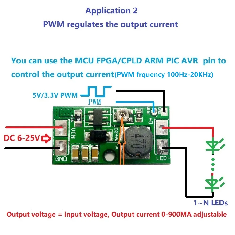 5PCS LD24AJTA DC 9V 12V 18V 24V 20W Adjustable LED Driver PWM Controller DC-DC Step-down Constant Current Converter