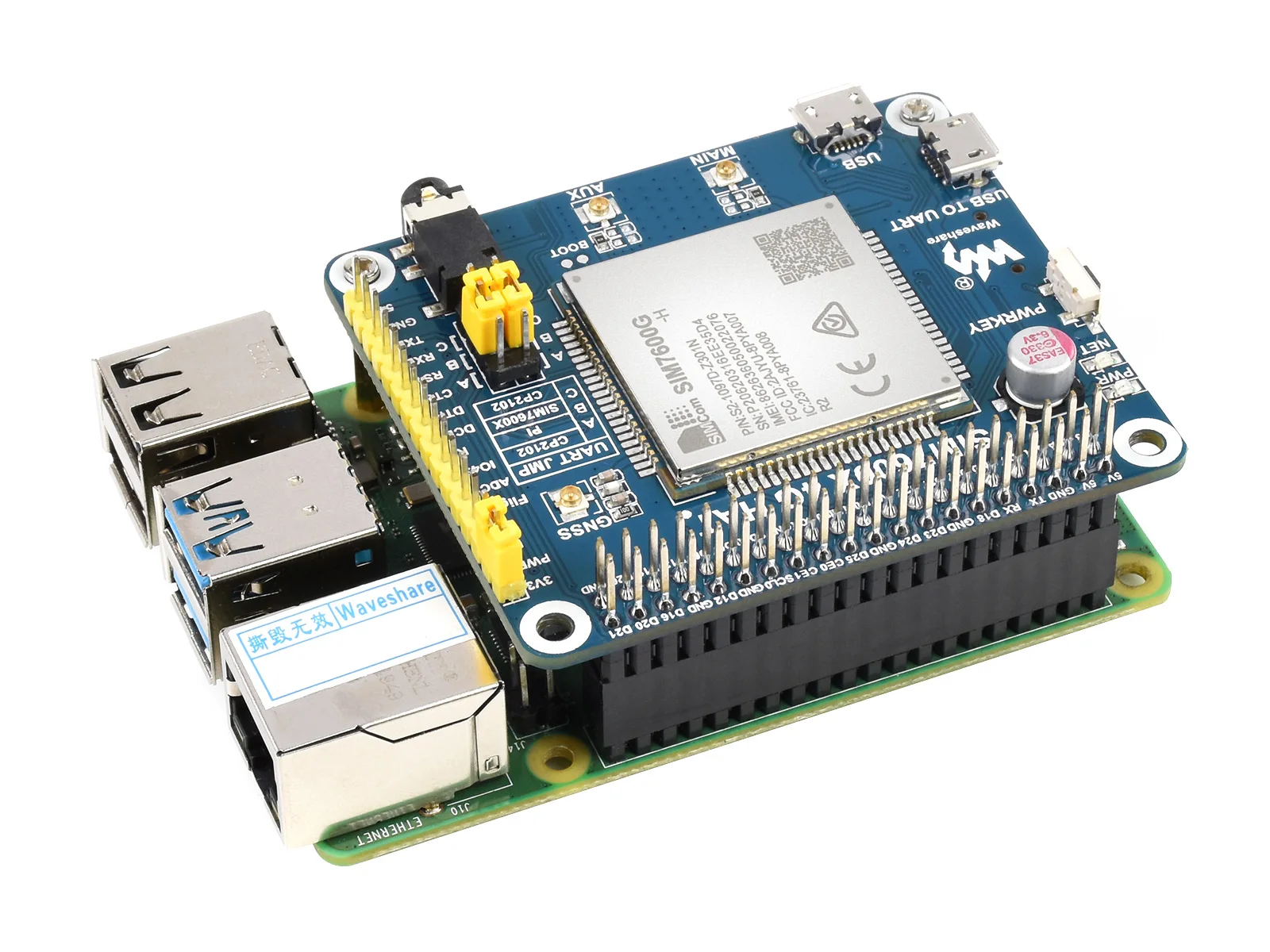 Imagem -04 - Waveshare-hat para Raspberry pi Lte Cat4g 3g Suporte 2g Posicionamento Gnss Banda Global Celular Lte Sim7600g-h 4g