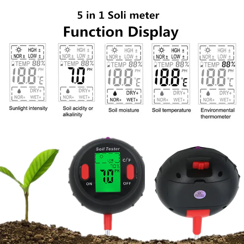 Soil Ph Meter Tester EC Meter for Soil PH TDS CF Sunlight Moisture Humidity Garden Temp Soil moisture Sensor Gauge Optional