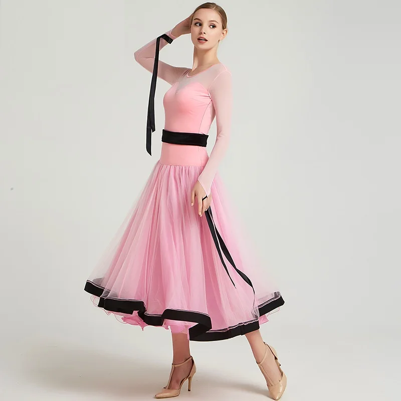 Pink Women Ballroom Dress Competition Standard Dresses Dance Wear Ballroom Clothing Standard Waltz Dress Fringe Dancing Clothes