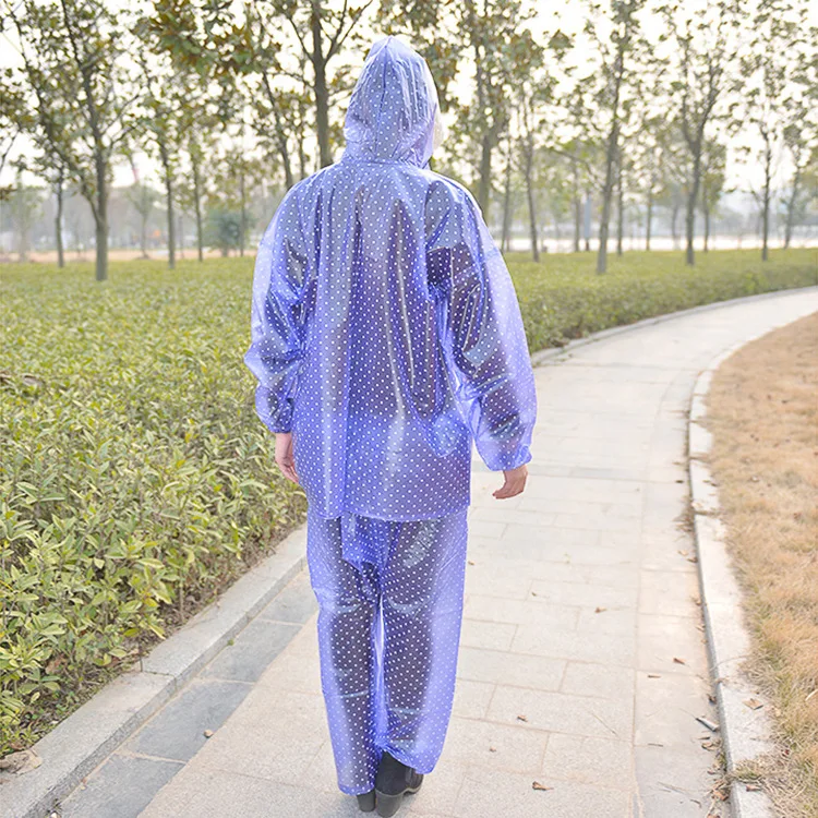 Waterproof Rain Long Sleeve Loosen PVC Jacket + PVC Trousers Set Bike Raining Day Clothes Dots Design