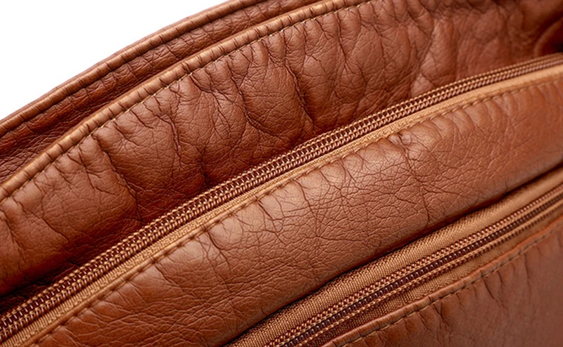 Weiche PU Leder Schulter Umhängetasche Frauen Retro Design Umhängetasche Casual Multi-reißverschluss Weibliche Täglichen Reise Handtasche Satchel – Detail 17