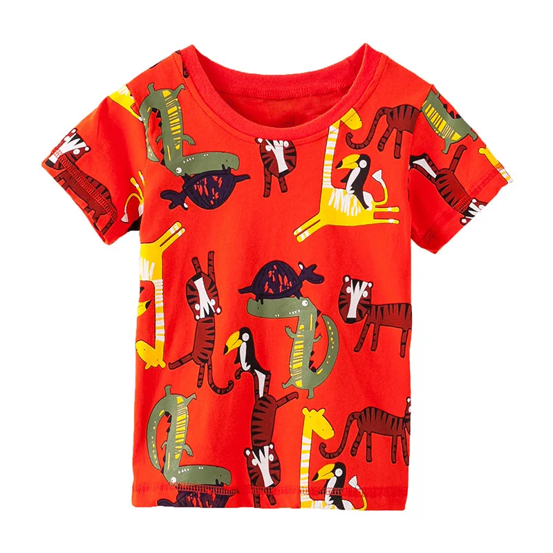 Jumping meters New Cartoon Animals Printed Baby Tees & Tops Summer Cotton Children Clothing Cute Fashion Boy T shirts Kids