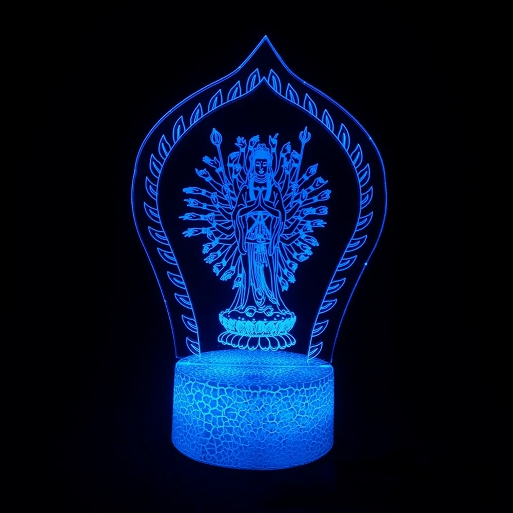 Religious Buddha 3d Lamp God of Fortune Guanyin Night Light LED Colorful Home Room Decor Remote Control USB Nightlight