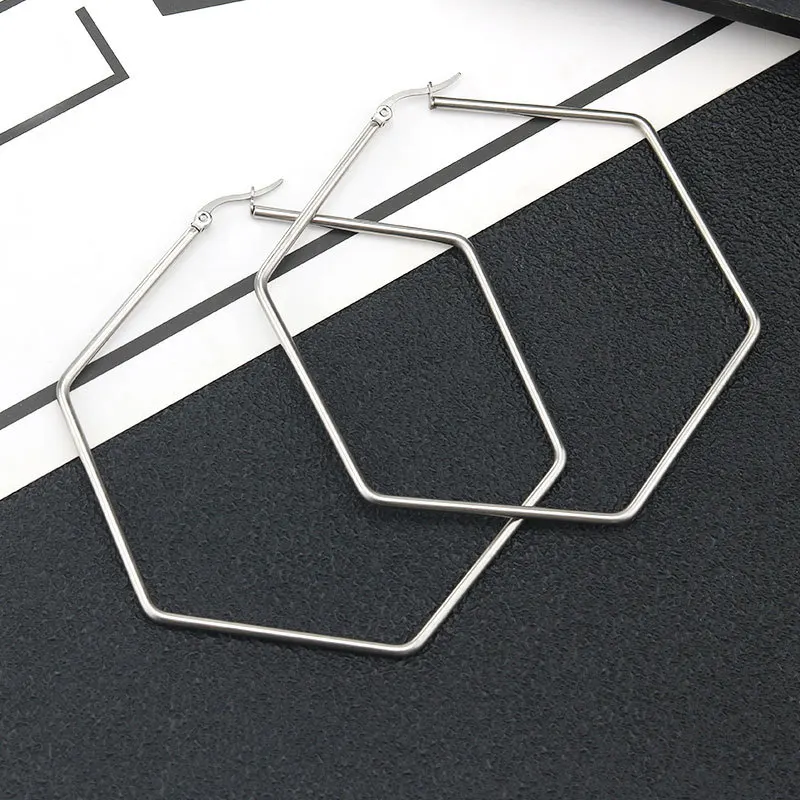 2021 New Stainless Steel Geometric Big Hoop Earrings for Women 30/40/50/60mm Simple Square Sleeper Earring Fashion Jewelry Gift