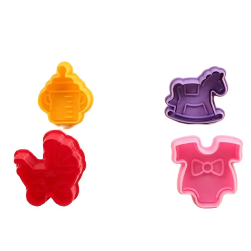 4pcs Cookie Cutter Stamp Mold  With Cute Baby Style Milk Bottle Baby Cart Biscuit Decoration Tools Cake Molds  D765