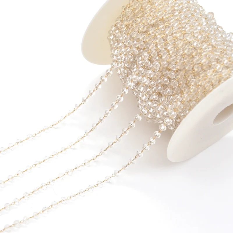 1 Meter Beaded Chain Imitation Crystal Chain Copper Necklace Link Chain For DIY Handmade Accessories Jewelry Findings Components