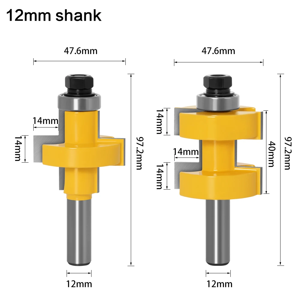 Grande Língua e Groove Joint Assembly Router Bit Set, Ferramenta De Corte De Madeira, 12mm Shank, 42mm Stock, Alta Qualidade, 2Pcs, 1, 2"