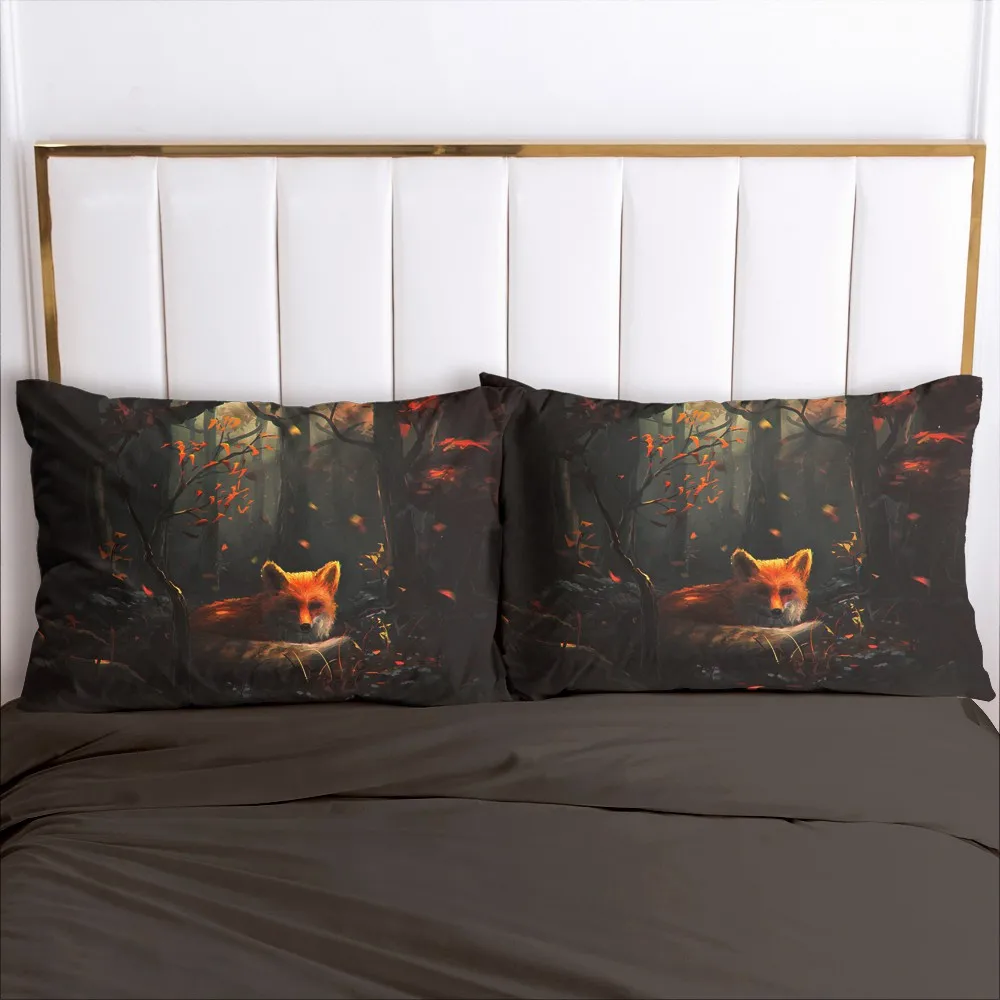 

2 Pcs 3D Printed Fox In The Woods 100%Polyeser Pillowcase Decortive Throw Pillow Cover Pillowcase Bedroom Sofa Home Decoration