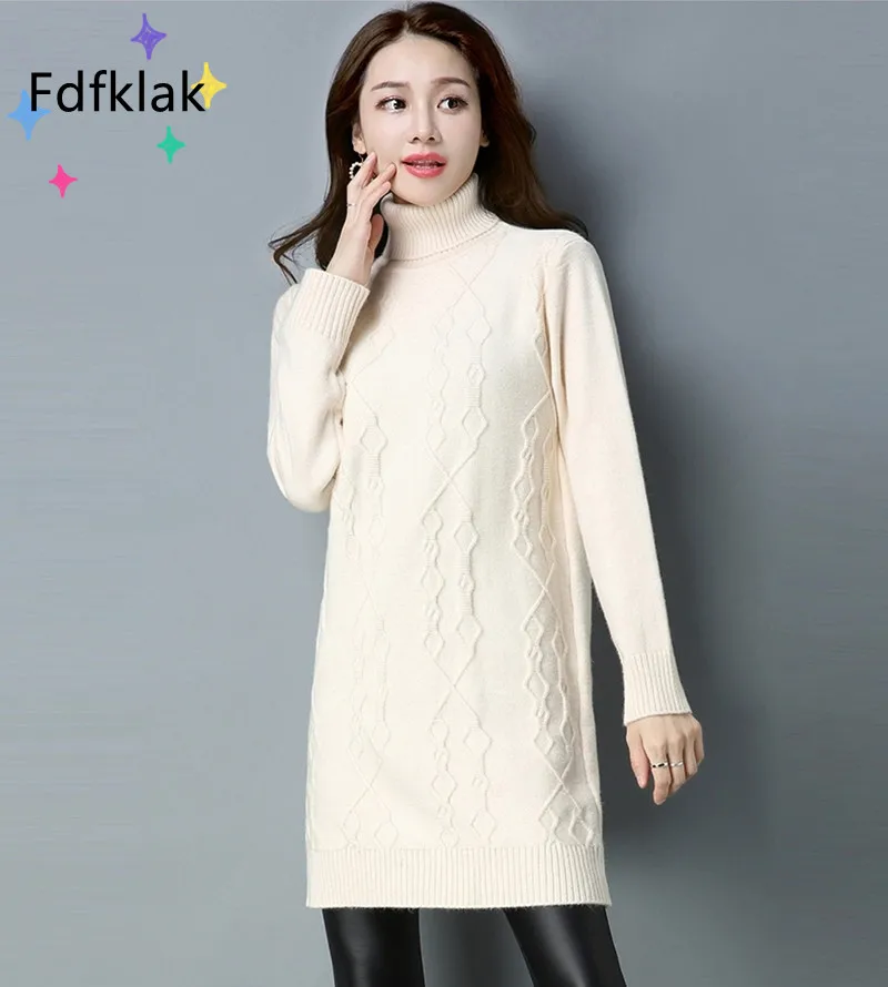 Fdfklak Neue Herbst Winter Plus Größe Dicken Pullover Frauen Pullover Koreanische High Neck Pullover Lose Mid-Länge Bodenbildung hemd