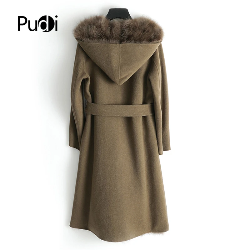 Pudi Women Real Wool Fur Coat Parka Natural Fox Fur Liner Leisure Fall/Winter Female Long Hooded Jacket Trench Outwear ZY178