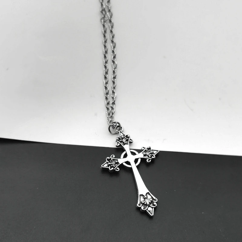 2021New Cross Gothic Necklace Large Silver Colour Statement Trad Goth Jewelry Fashion Delicacy Women Gift Girlfriend