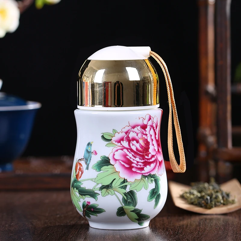 Jingdezhen ceramic vacuum cup girls blue and white porcelain tea cup with lid portable single-layer liner health cup gift cup