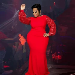 Robe de soirée rouge à paillettes pour femmes, manches longues, maxi, sexy, grande taille, paillettes, élégante, vente en gros, livraison directe