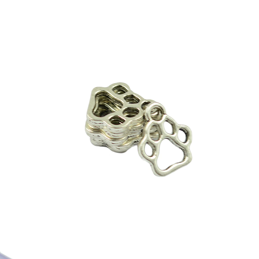 100 pcs Lovely Filigree Puppy Paw Charms Dog Print Pendant for necklace expandable Jewelry DIY Findings-Antique Silver Color