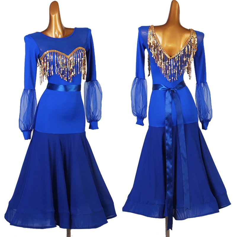 

Blue Ballroom Dance Competition Dresses For Women Waltz Standard Dance Performance Clothing Ladies European Clothes DCC511