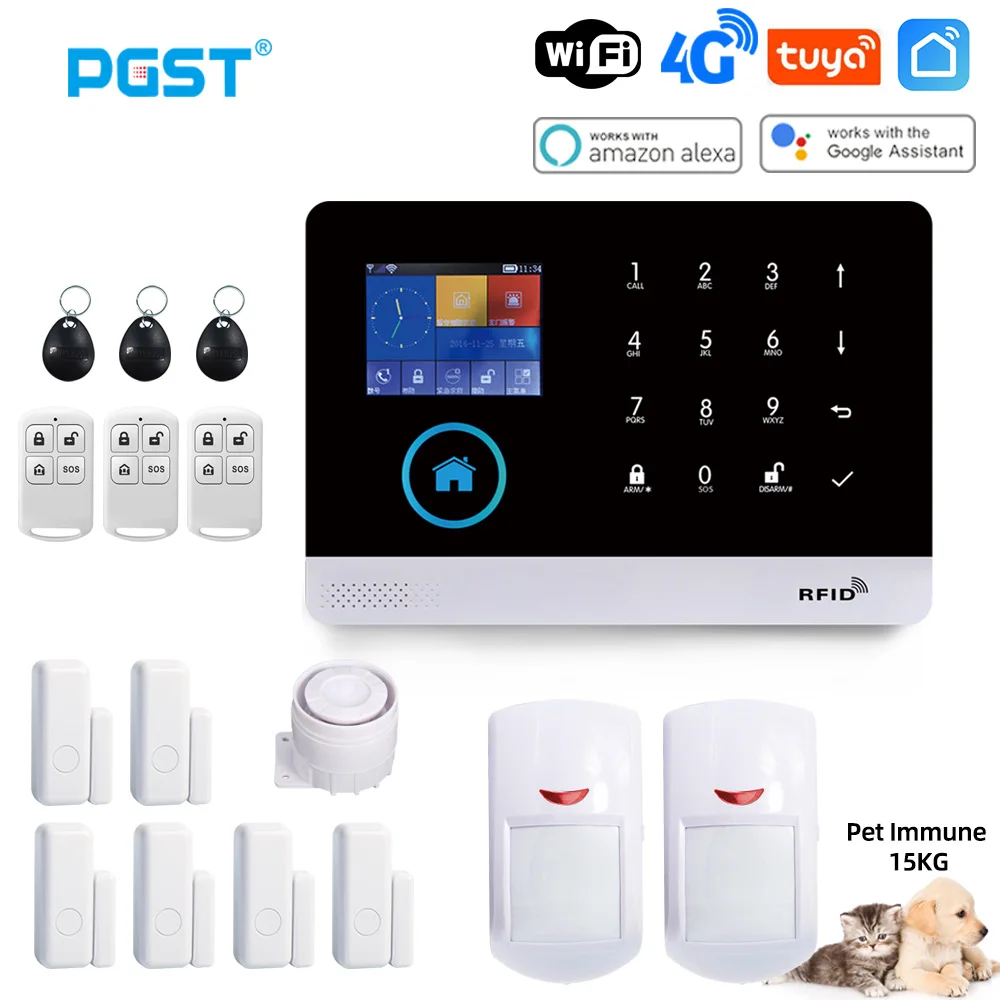 PGST PG103 Wifi 4G sistema di allarme Tuya con sensore di movimento immunitario per animali domestici telecamera IP Wireless Smart Home Security