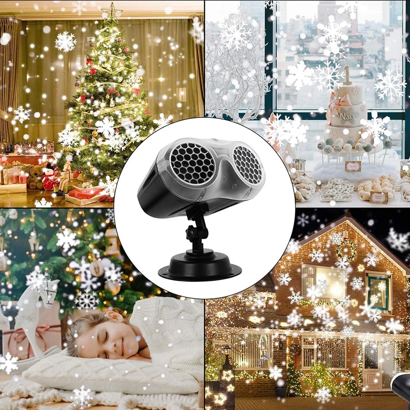 Christmas LED Disco Lights Snowflake Projection Lamp Outdoor Dynamic Binocular Snowstorm Light Decor For Home Holiday Party