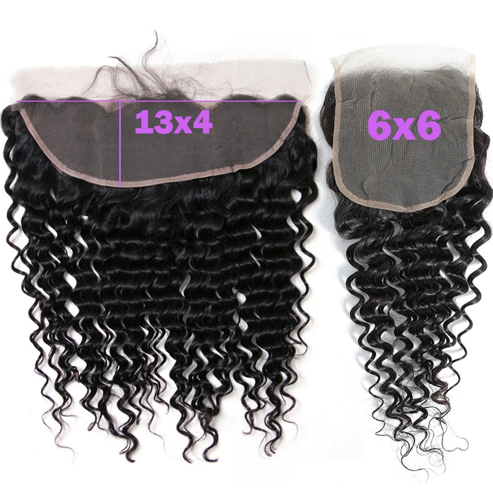 Deep Wave 6x6 5x5 HD Transparent Lace Closure 8-24inch Peruvian Human Hair 13x4 Lace Frontal Natural Color Pre-plucked Hairline