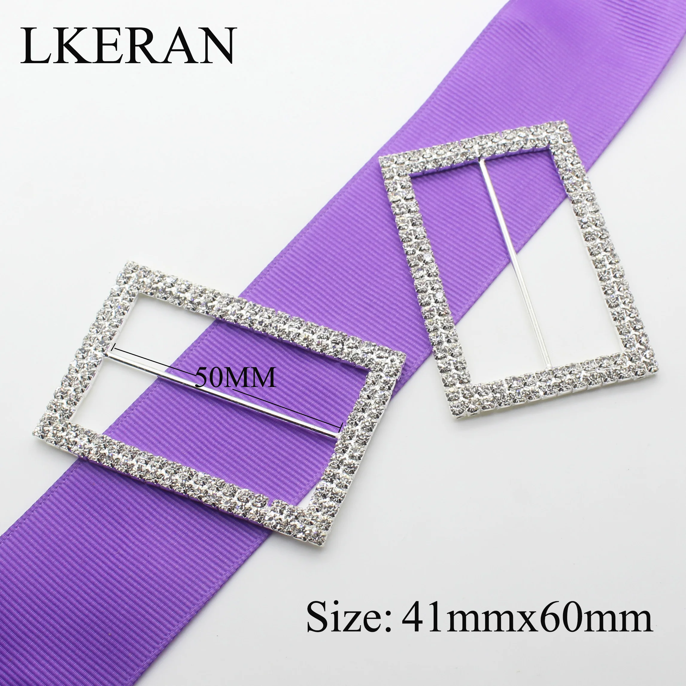 LKERAN 5Pcs Double row Rectangular 41x60mm (Inner Bar 50mm) Crystal invitation card Wedding Ribbon Slider DIY Hair Accessories