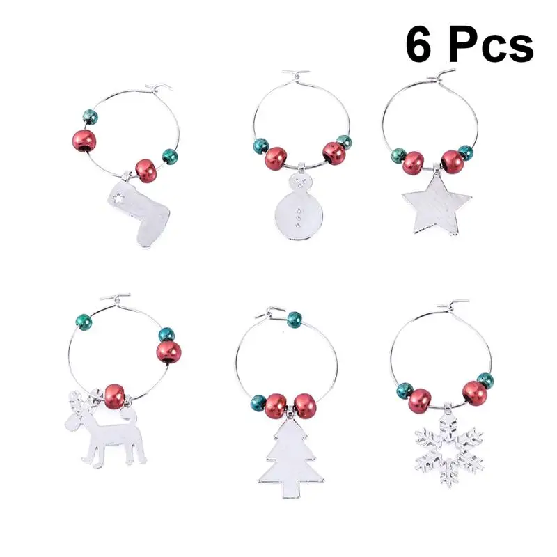 6pcs Wine Glass Charms Rings Christmas Themed Glass Drink Markers Tags Wire Hoops Party Favors Supplies