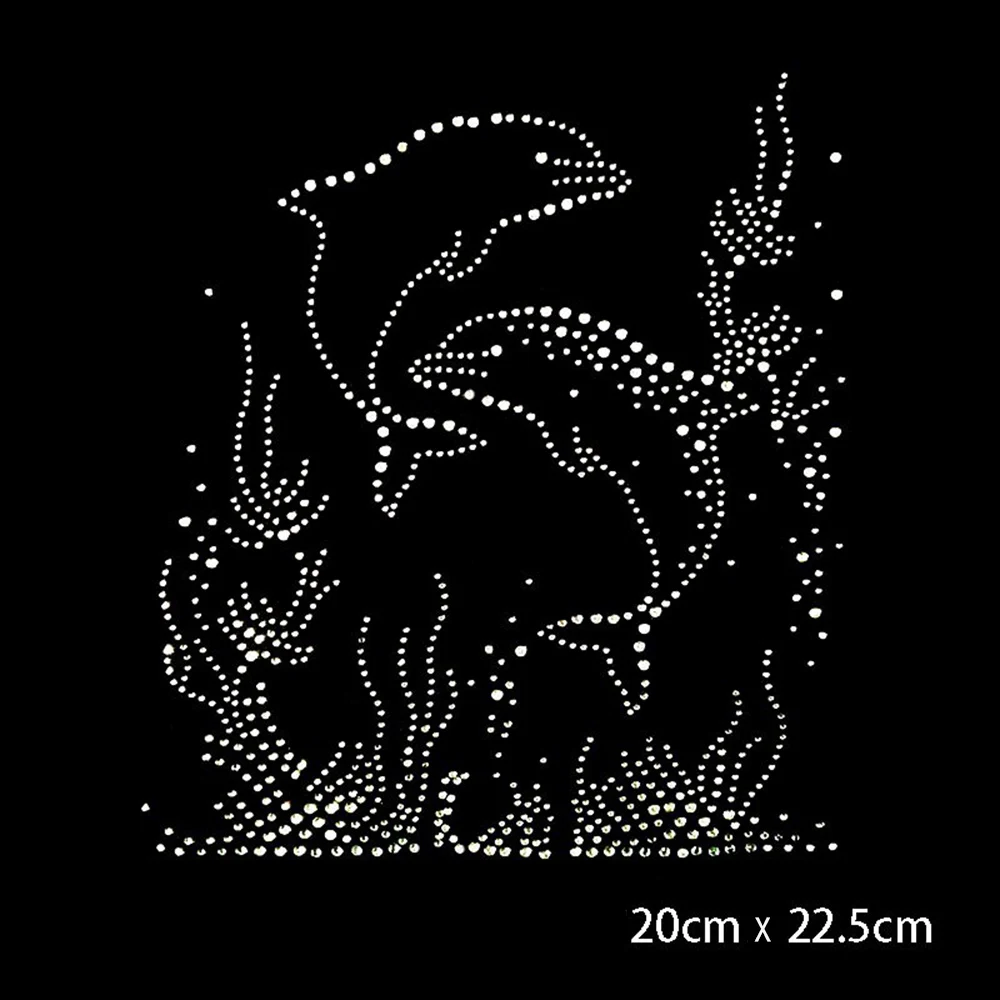 

Sparkle Dolphin Pattern Rhinestone Diamante Transfer Patches Sticker Iron On Hotfix Gem Chest T Shirt Motif Bag Pants Trousers