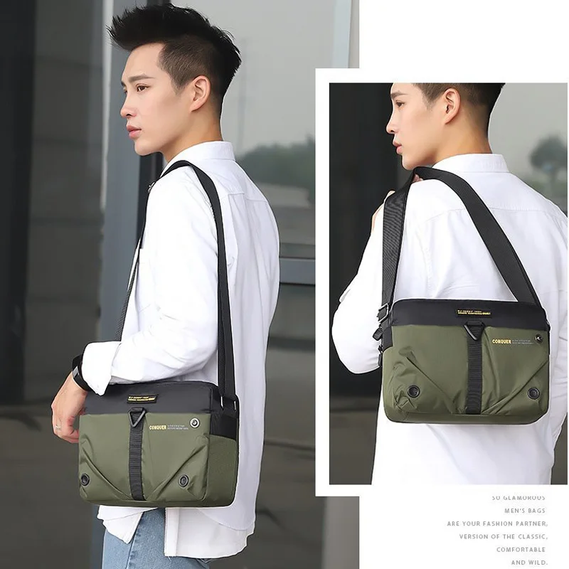 Bolso bandolera de nailon impermeable para hombre, bandolera pequeña de viaje, informal, con solapa, cinturón, XA167ZC