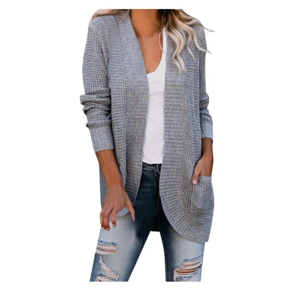 

Solid Cardigan Female Pocket Casual Sweater Knitted Top Nice Women Clothing Knitwear Loose Sweater Cardigan Women Coat