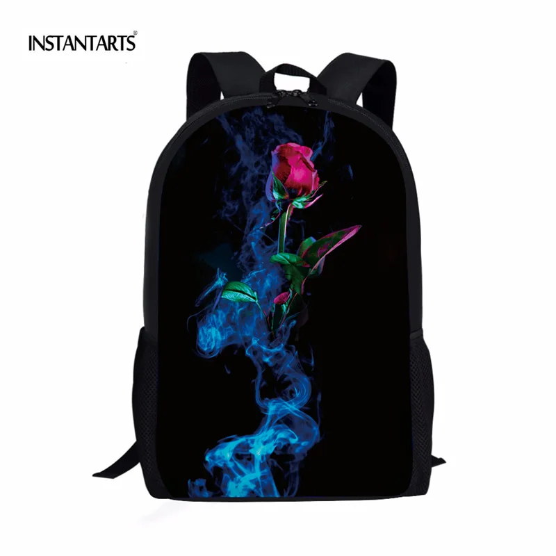 

INSTANTARTS Unisex Teenagers Harajuku Backpacks Retro Ice Fire Rose Printed Boys Schoolbag Middle School Students Light Daypacks