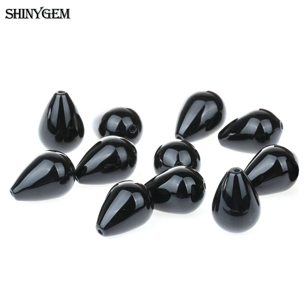 ShinyGem 20pcs 13*18mm Smooth Water Drop Shape Stone For DIY Handmad Jewelry Making Natural Brazil Black Agates Loose Beads