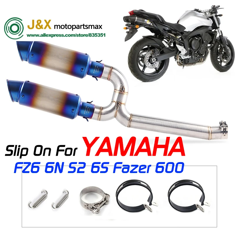 

Slip On For Yamaha FZ6 FZ6N S2 FZ6S Fazer 600 Exhaust Motorcycle Carbon Exhaust Muffler Middle Pipe Full System