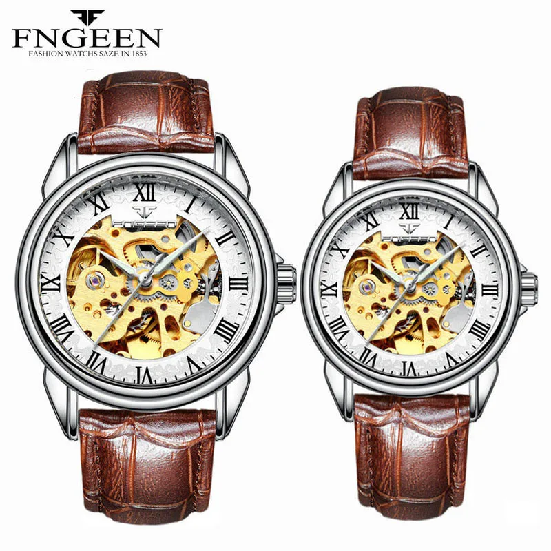 Mechanical Watches for Men and Women Paired Couple Wrist Watches Steel Waterproof Skeleton Self Wind Automatic Watch for Lovers