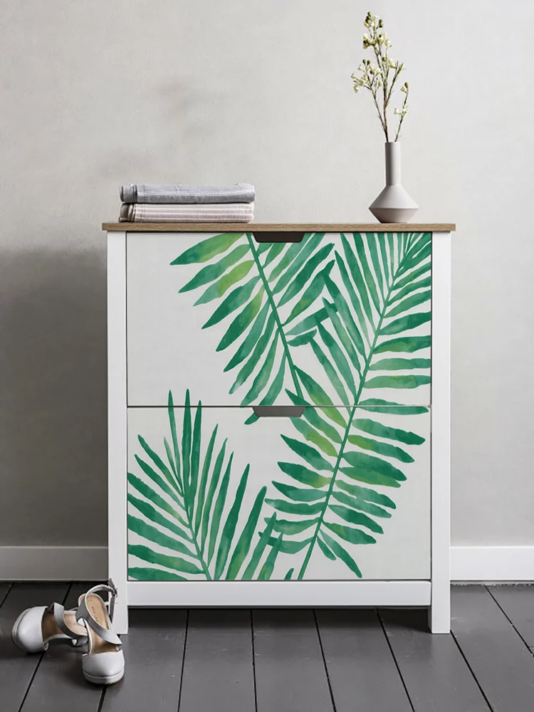 Papel de parede autoadesivo para pelúcia tropical, papel de parede autoadesivo removível verde e branco para decoração de casa, quarto de criança