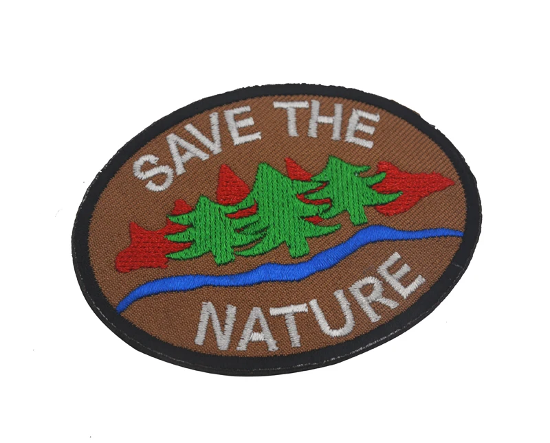 Mountain Embroidered Applique SAVE NATURE Patch EARTH TREE Badge Patch