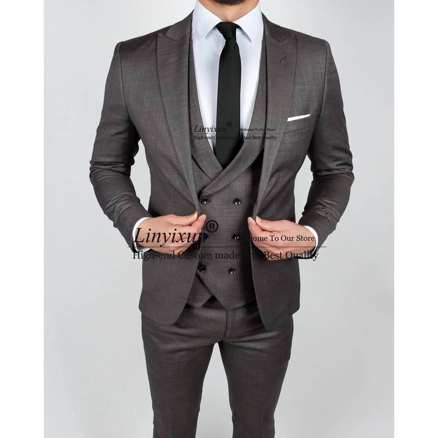 

Handsome Grey Mens Suits Formal Business Male Blazer Slim Fit Wedding Groom Tuxedo 3 Pieces Jacket Vest Pants Set Costume Homme