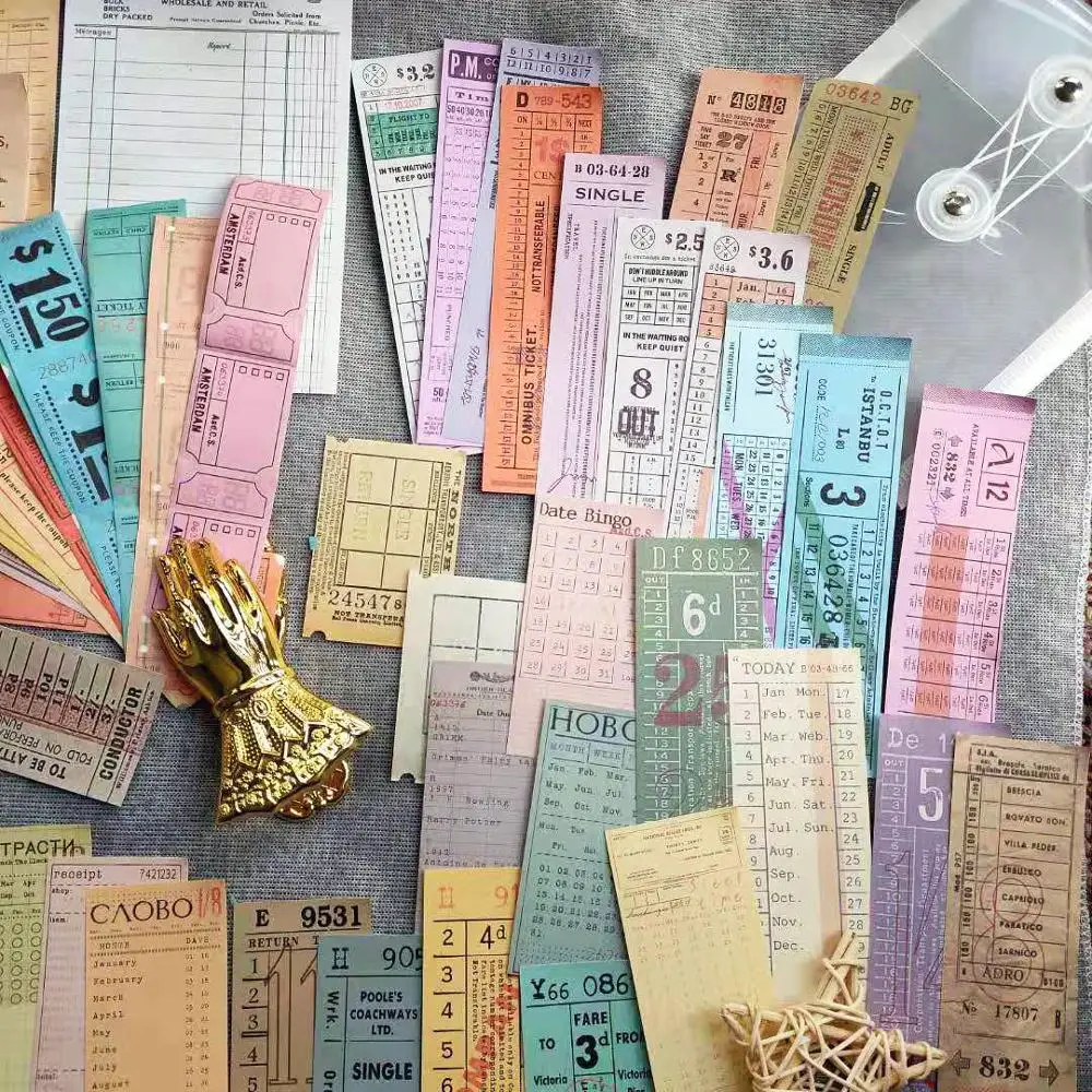 Nikier-Viagem Vintage Ticket adesivos decorativos, Planejador Diário, Álbum, Etiqueta Scrapbooking DIY, Papelaria Jornal, Saco A6, 68 Pcs