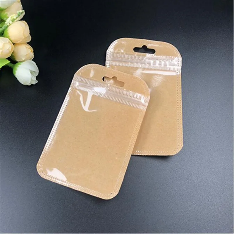 5000Pcs/Lot 7*11cm Small Kraft Paper Ziplock Bag Jewelry Zip Zipped Lock Reclosable Poly Bags Clear Mini Thick Pouch