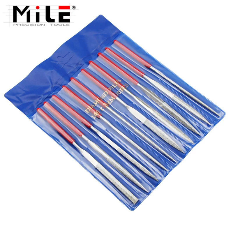 MILE 10pcs 140mm Diamond Needle File Mini Rasp Wood Carving Metal Hand File Set Microtech Hobby Hand Needle