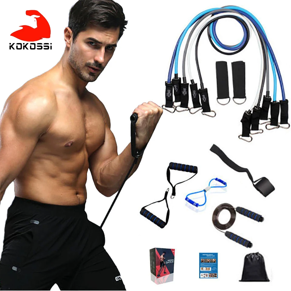 KoKossi 11Pcs/Set 150LBS Yoga Pilates Exercise Fitness Rally Band Muscle Strength Training Equipment Resistance And Elastic Band