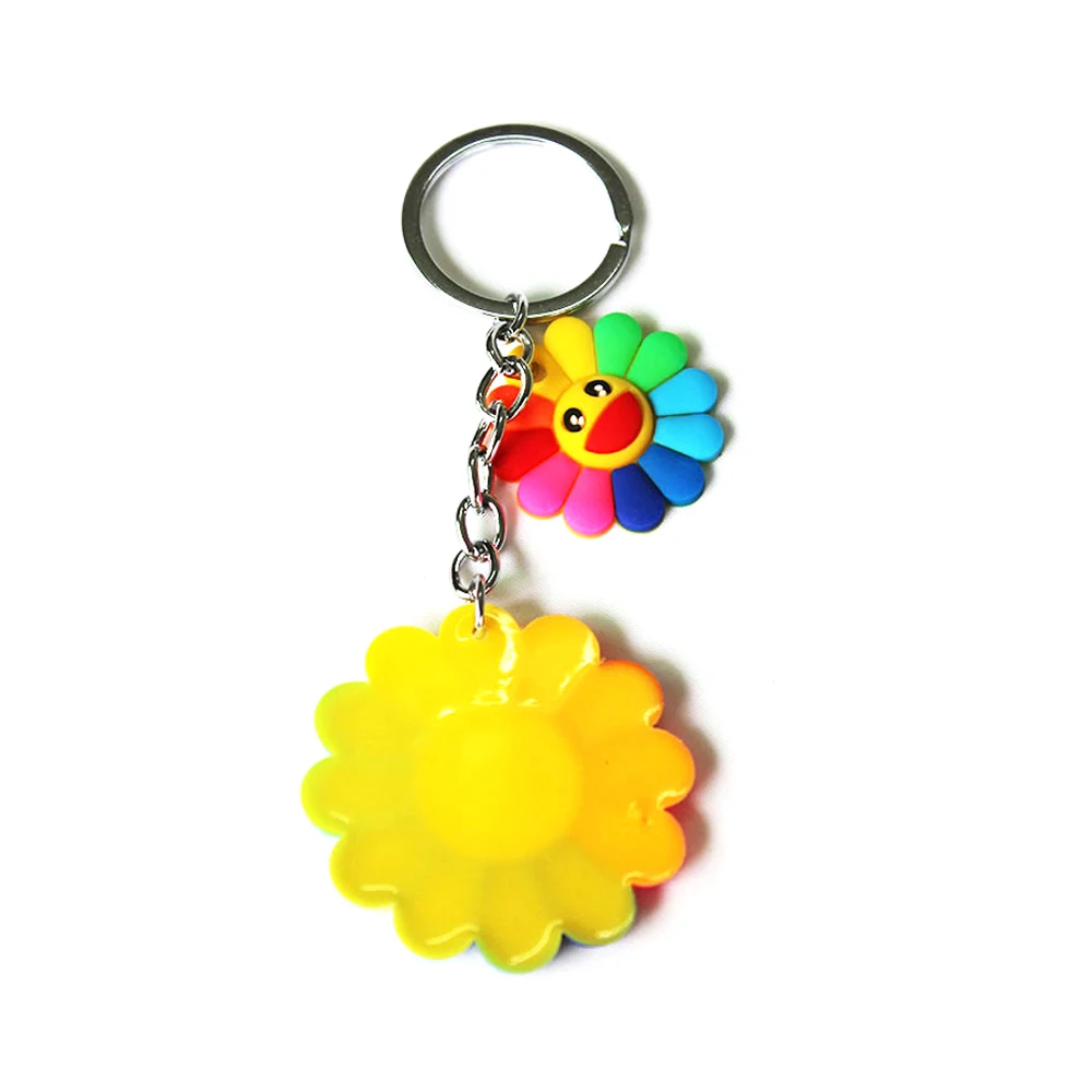 Silicone Rainbow Sun Flower Keychain Female Cute Girls Cartoon Smiling Flower Key Chain On Bag Trinket Women Wedding Party Gift