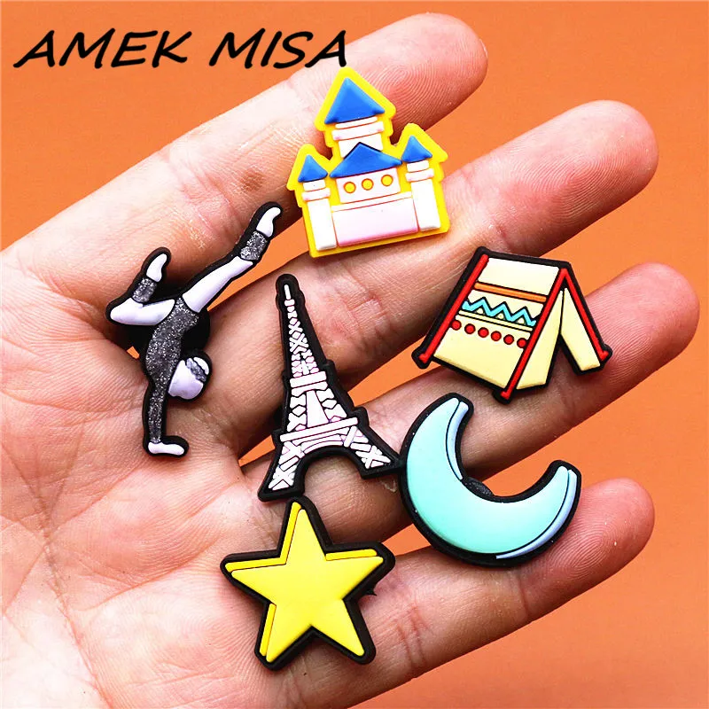 1pcs Stars and Moon Shoe Clips Charms Tent Luxury House Iron Tower Dancer Shoes Accessories Decoration Fit Party Kids Gifts