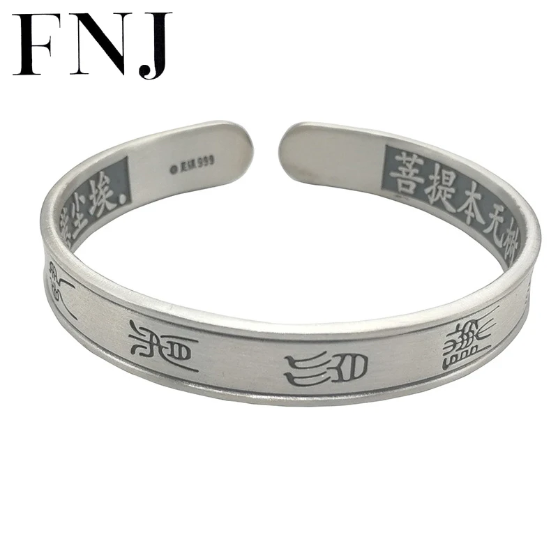 

FNJ 990 Silver Buddha Bangle for Women Jewelry 100% Original S990 Sterling silver Bangles Good Luck