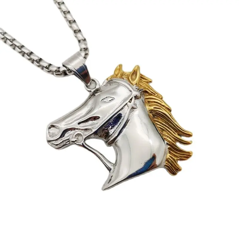 

2024 new 316 Stainless Steel Wild Animal Horse Head Pendant Necklace Men Women Cowboy Fashion Bronco hip hop Necklace Jewelry