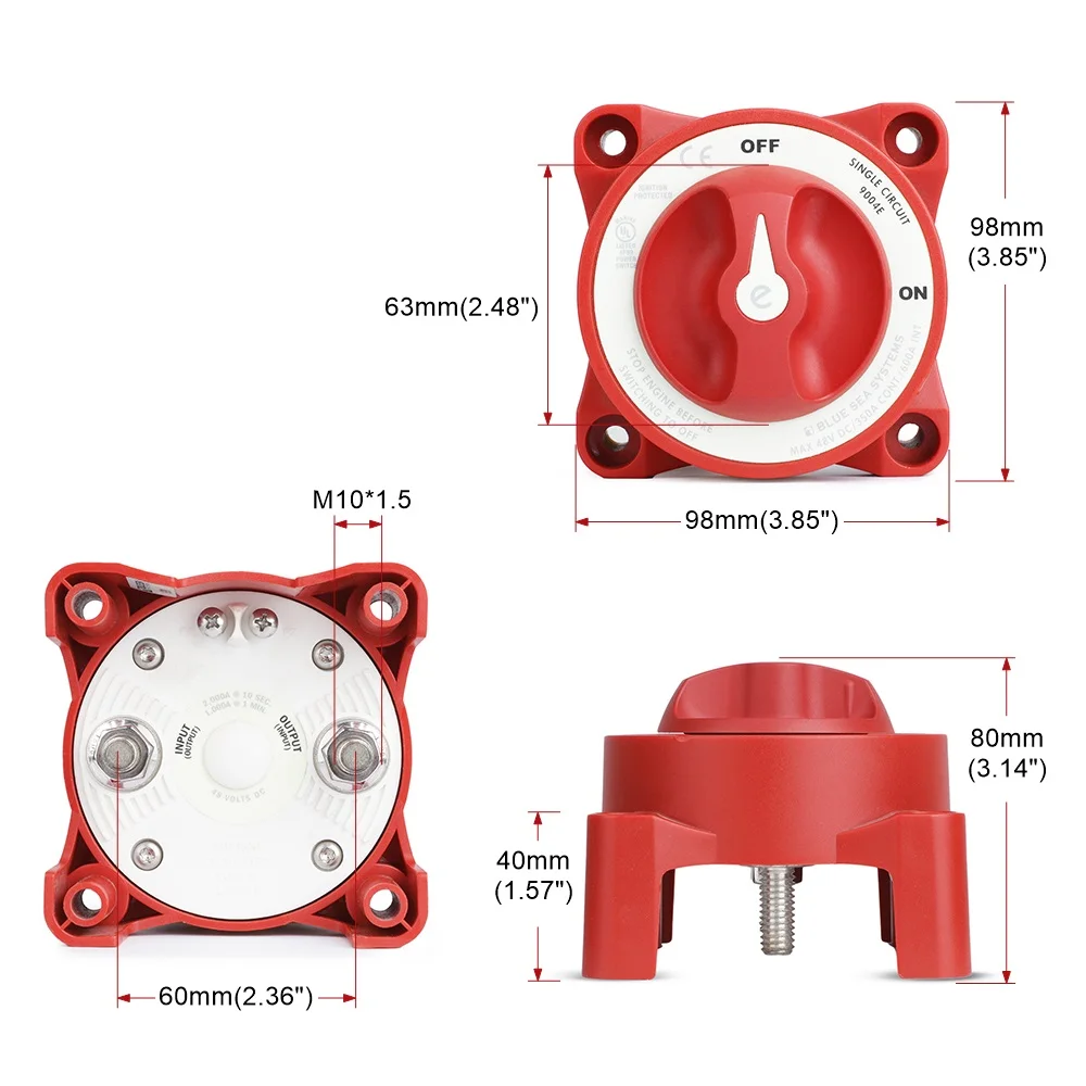 E-Series Water-Proof Ignition Protection 12-48V 350-600AMarine Single-Circuit Battery Isolation Switch Red With AFD