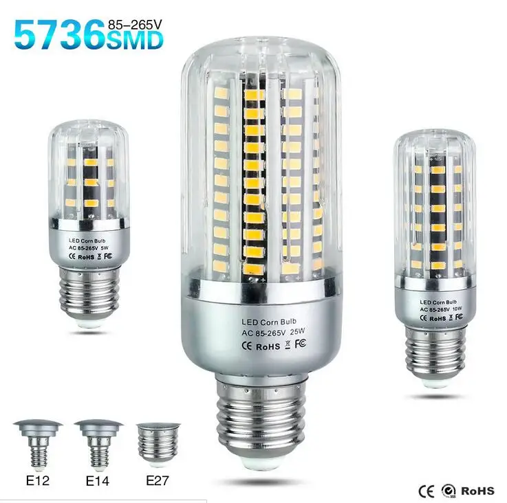 

Led Bulb 25W 20W 15W 10W 5W Corn Light 85-265V E27 E14 E12 Leds Lamp 5736 Corn Bulb Lampada Aluminum Radiator Lighting