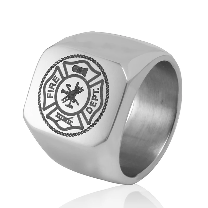 Silver US Fire Dept Army Navy Air Force USMC Military Ring For Men's In Stainless Steel Jewelry