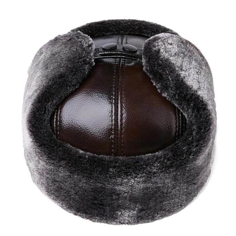 XdanqinX Super Warm Men Winter Fur Hat Genuine Leather Cap Thick Velvet Bomber Hats Men's Cowhide Leather Earmuffs Hat Ski Caps