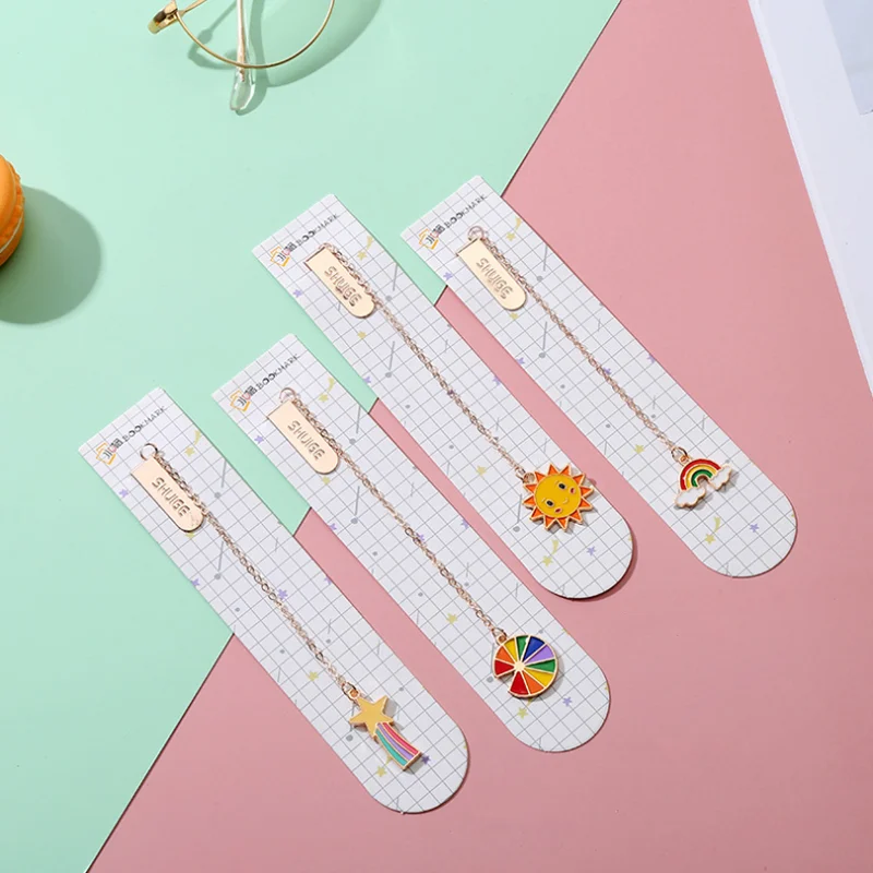 Kawaii Sun Rainbow Clouds Metal Bookmark Cute Accessories Book Mark Page Folder Office School Supplies Stationery