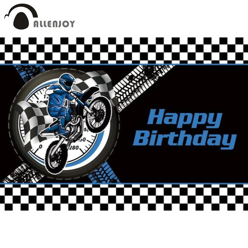 Allenjoy Motorcycle Happy Birthday Theme Backdrop Racing Car Competition Boy Red Blue Party Supplies Custom Poster Background