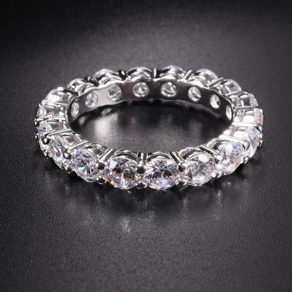 Luxury 925 SILVER PAVE SETTING FULL CZ ETERNITY BAND ENGAGEMENT WEDDING Rings DIAMOND simulated PLATINUM Size 5,6,7,8,9,10